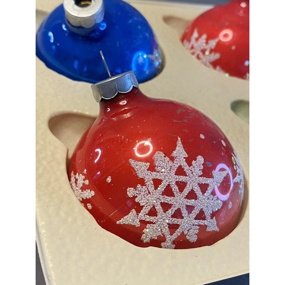Vintage Snowflake Glass Ball Christmas Ornament Set Glitter Stencil Holiday Tree